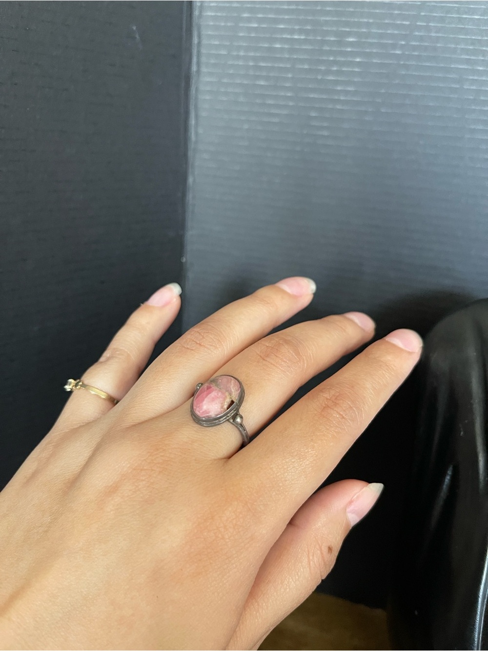 Sterling silver vintage rose quartz raw cracked ring size 7